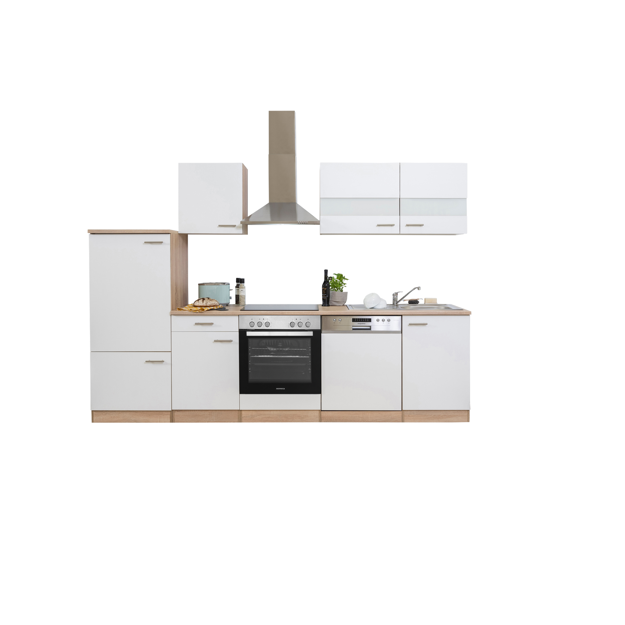 Küchenzeile 'Merle' mit E-Geräten KB280ESWC weiß/eichefarben 280 cm