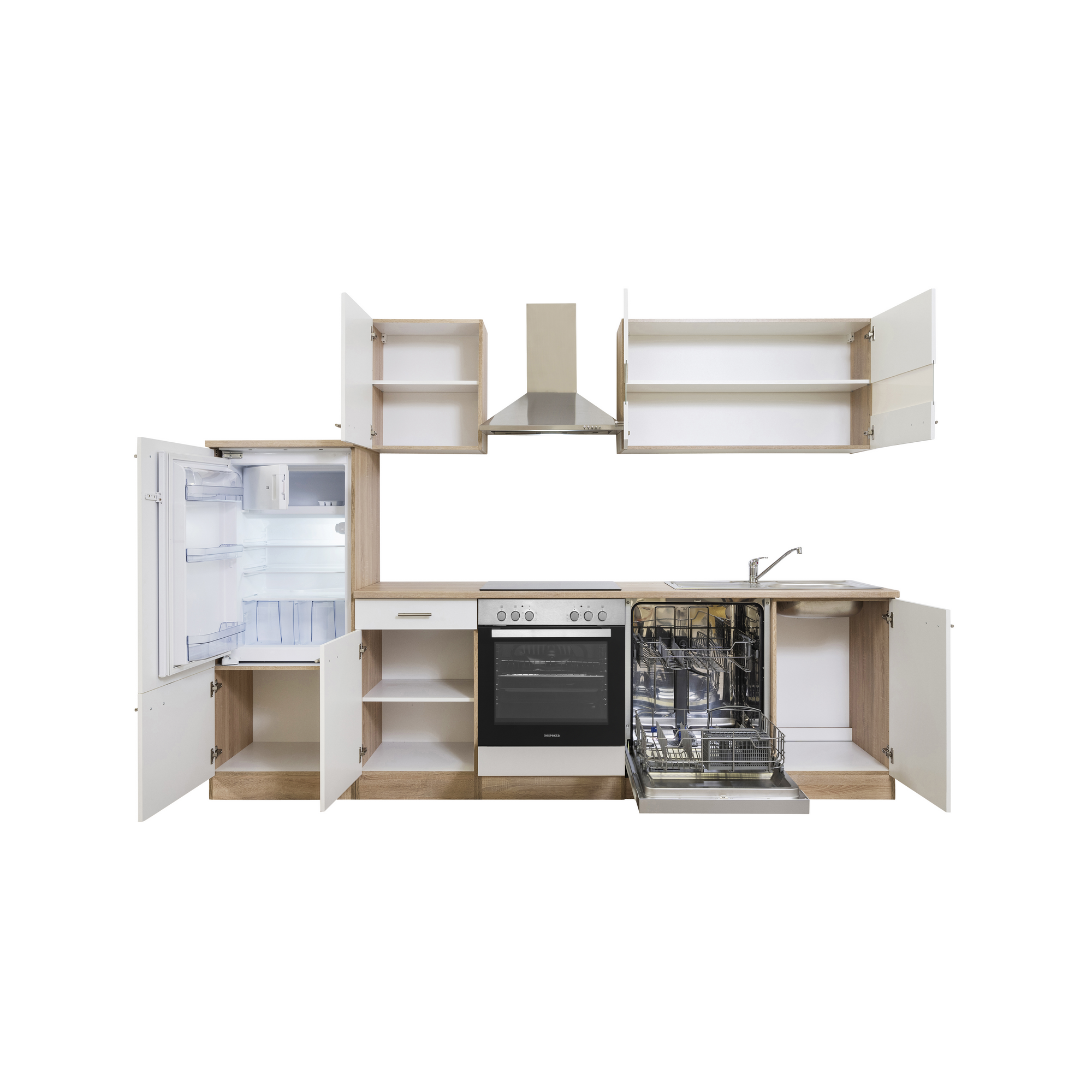 Küchenzeile 'Merle' mit E-Geräten KB280ESWC weiß/eichefarben 280 cm