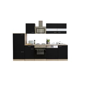 Küchenzeile 'Merle' mit E-Geräten KB280ESSS schwarz/eichefarben 280 cm