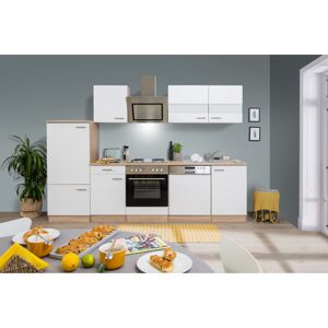 Küchenzeile 'Merle' mit E-Geräten KB280ESWCGKE weiß/eichefarben 280 cm