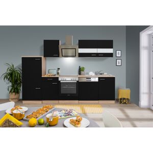 Küchenzeile 'Merle' mit E-Geräten KB280ESSSC schwarz/eichefarben 280 cm