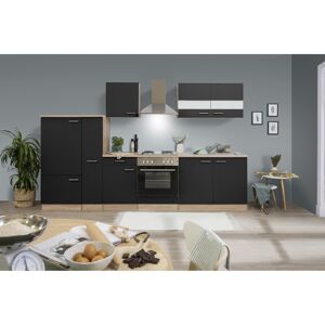 Küchenzeile 'Merle' mit E-Geräten KB300ESS schwarz/eichefarben 300 cm