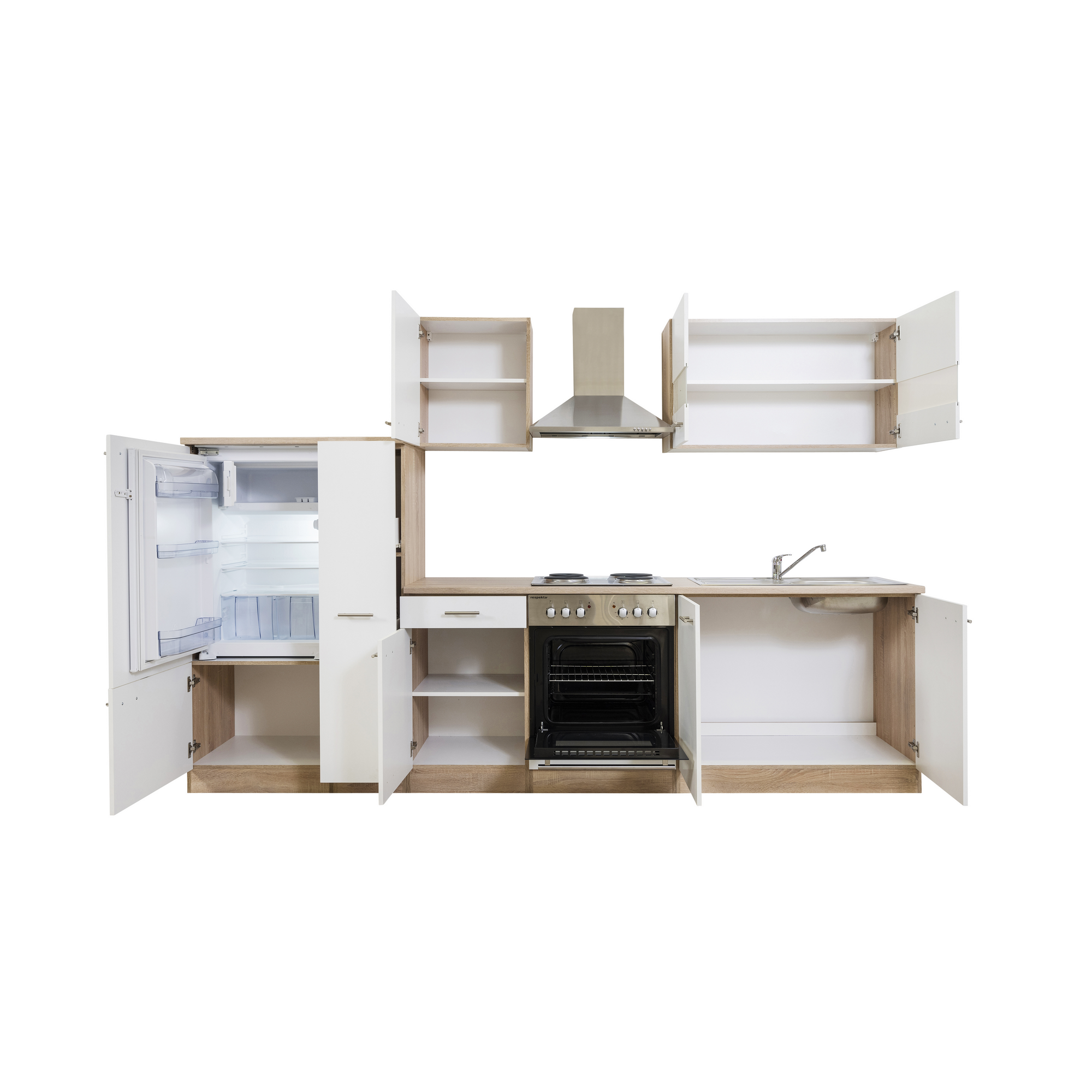 Küchenzeile 'Merle' mit E-Geräten KB300ESW weiß/eichefarben 300 cm