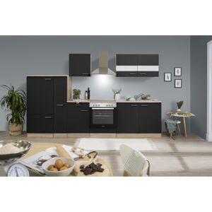 Küchenzeile 'Merle' mit E-Geräten KB300ESSC schwarz/eichefarben 300 cm