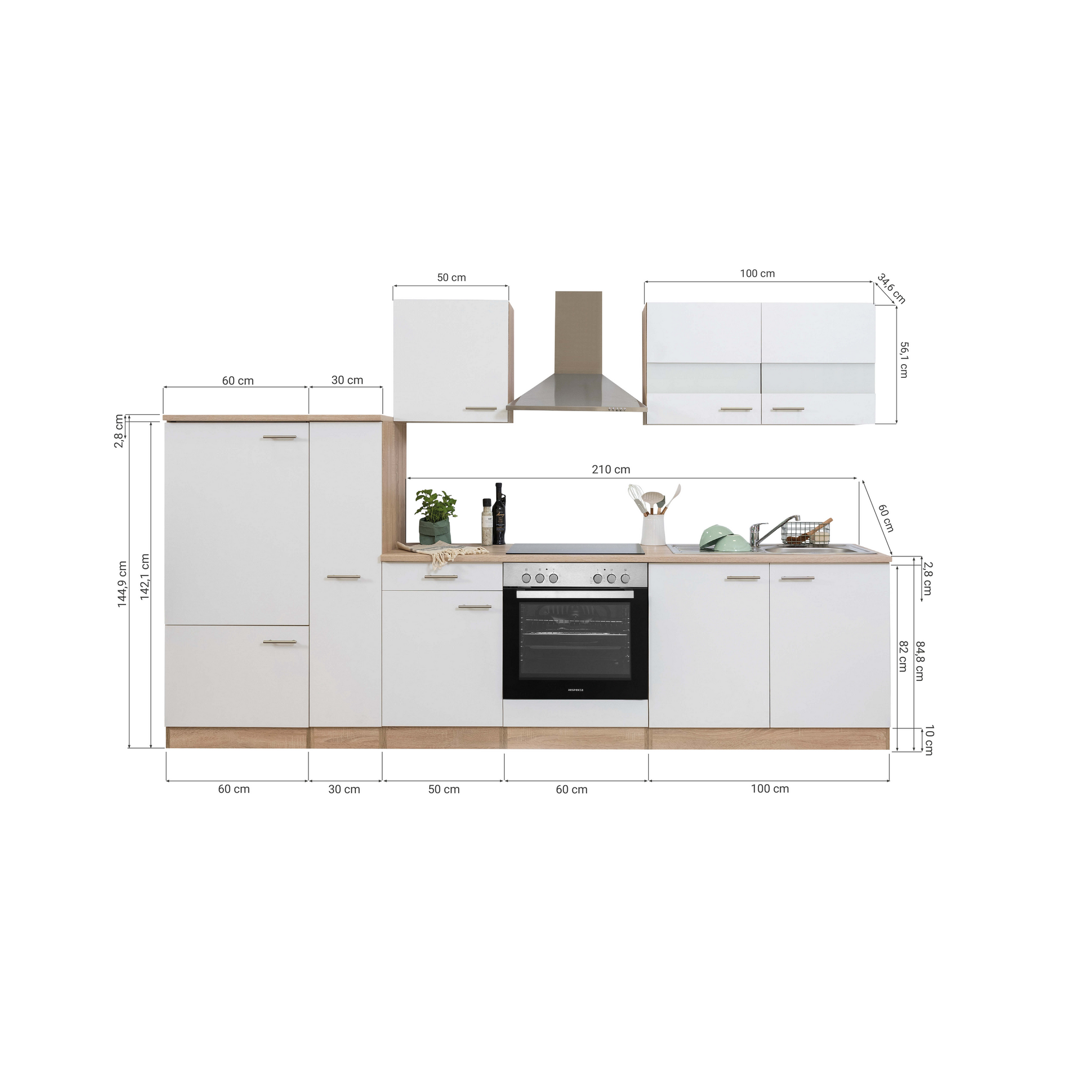 Küchenzeile 'Merle' mit E-Geräten KB300ESGC grau/eichefarben 300 cm