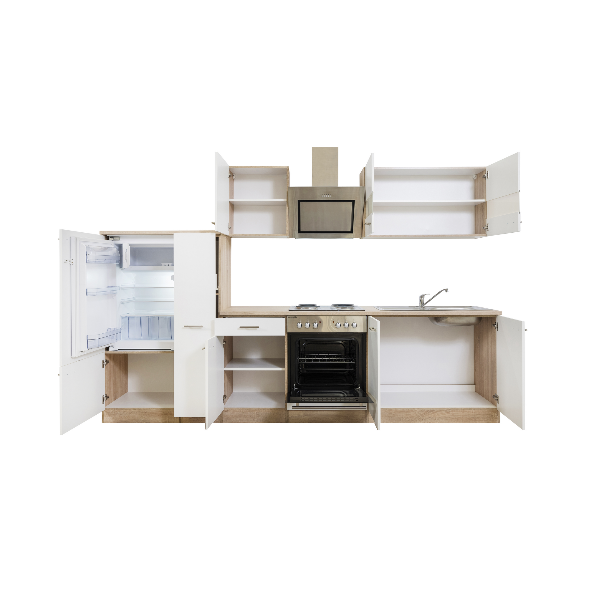 Küchenzeile 'Merle' mit E-Geräten KB300ESWS weiß/eichefarben 300 cm