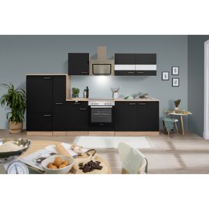 Küchenzeile 'Merle' mit E-Geräten KB300ESSSC schwarz/eichefarben 300 cm