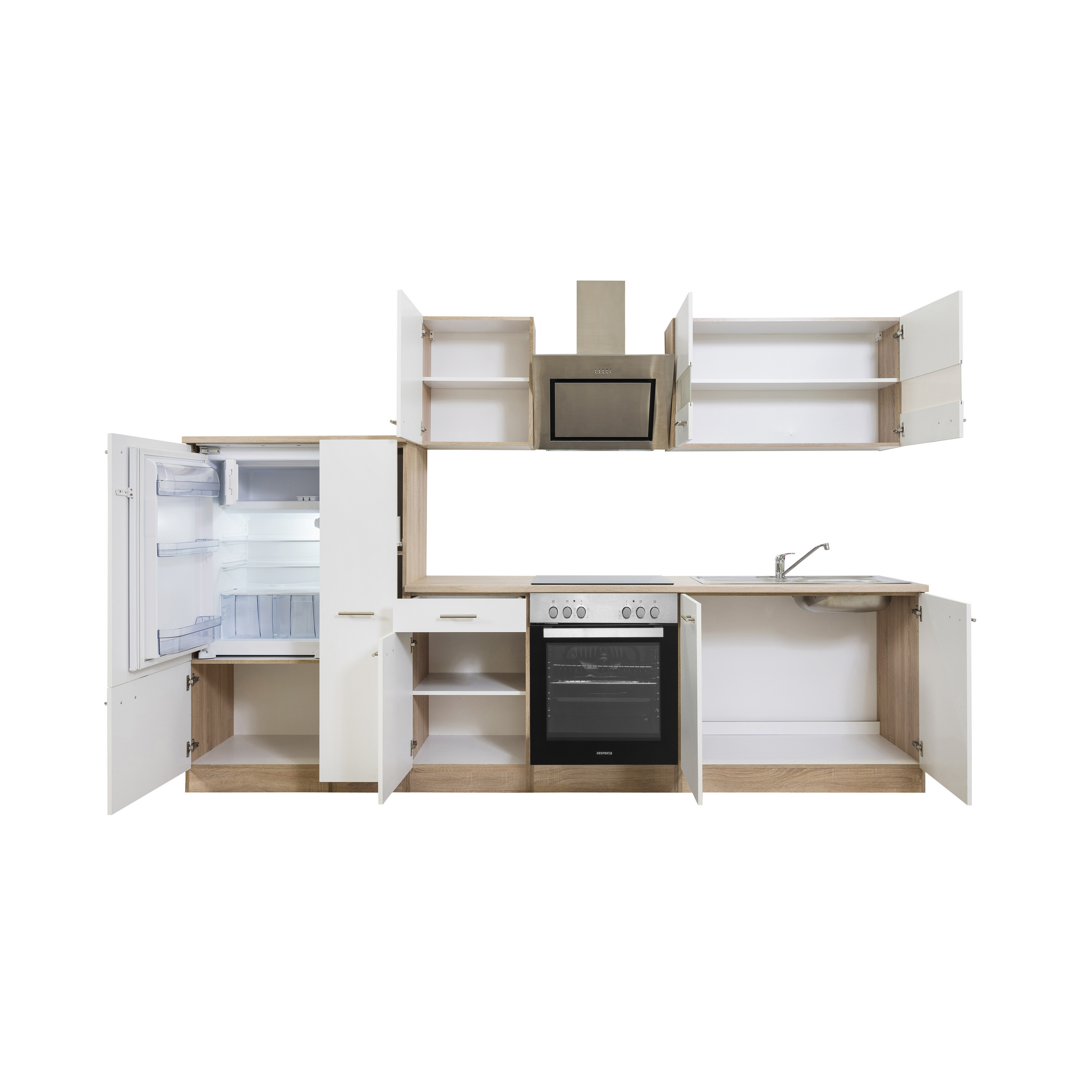 Küchenzeile 'Merle' mit E-Geräten KB300ESWSC weiß/eichefarben 300 cm