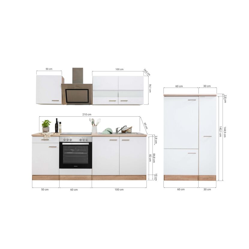 Küchenzeile 'Merle' mit E-Geräten KB300ESWSC weiß/eichefarben 300 cm