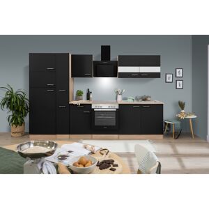 Küchenzeile 'Merle' mit E-Geräten KB300ESSCGKE schwarz/eichefarben 300 cm