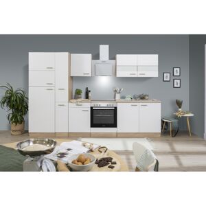 Küchenzeile 'Merle' mit E-Geräten KB300ESWCGKE weiß/eichefarben 300 cm