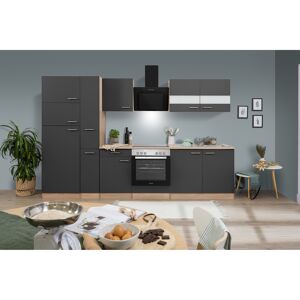 Küchenzeile 'Merle' mit E-Geräten KB300ESGCGKE grau/eichefarben 300 cm