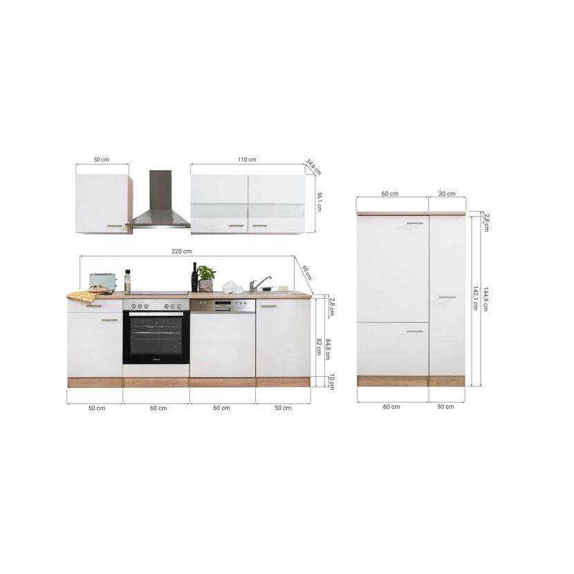 Küchenzeile 'Merle' mit E-Geräten KB310WWBL schwarz/eichefarben 310 cm