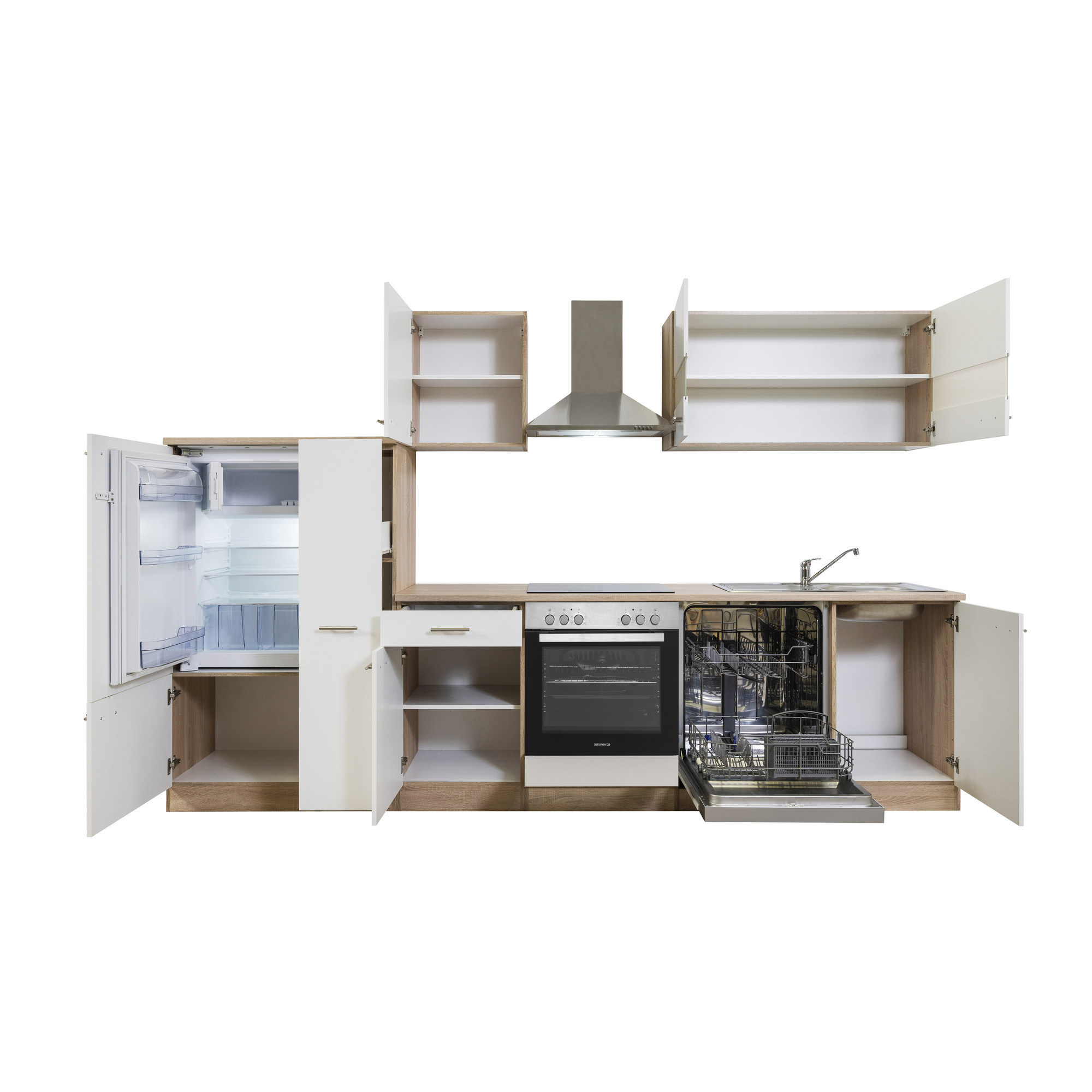 Küchenzeile 'Merle' mit E-Geräten KB310ESWC weiß/eichefarben 310 cm