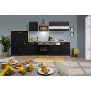 Küchenzeile 'Merle' mit E-Geräten KB310ESSS schwarz/eichefarben 310 cm