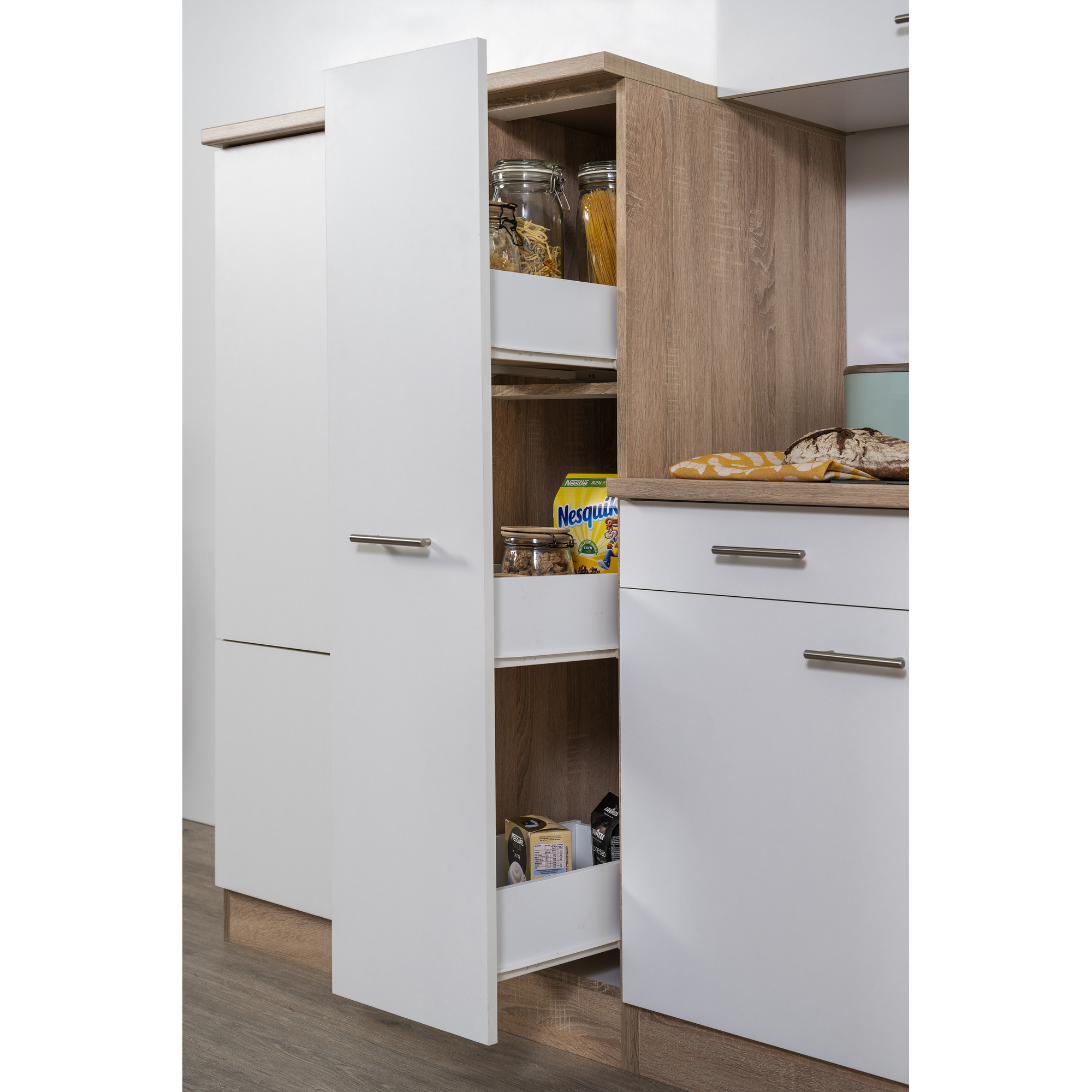 Küchenzeile 'Merle' mit E-Geräten KB310ESWSC weiß/eichefarben 310 cm