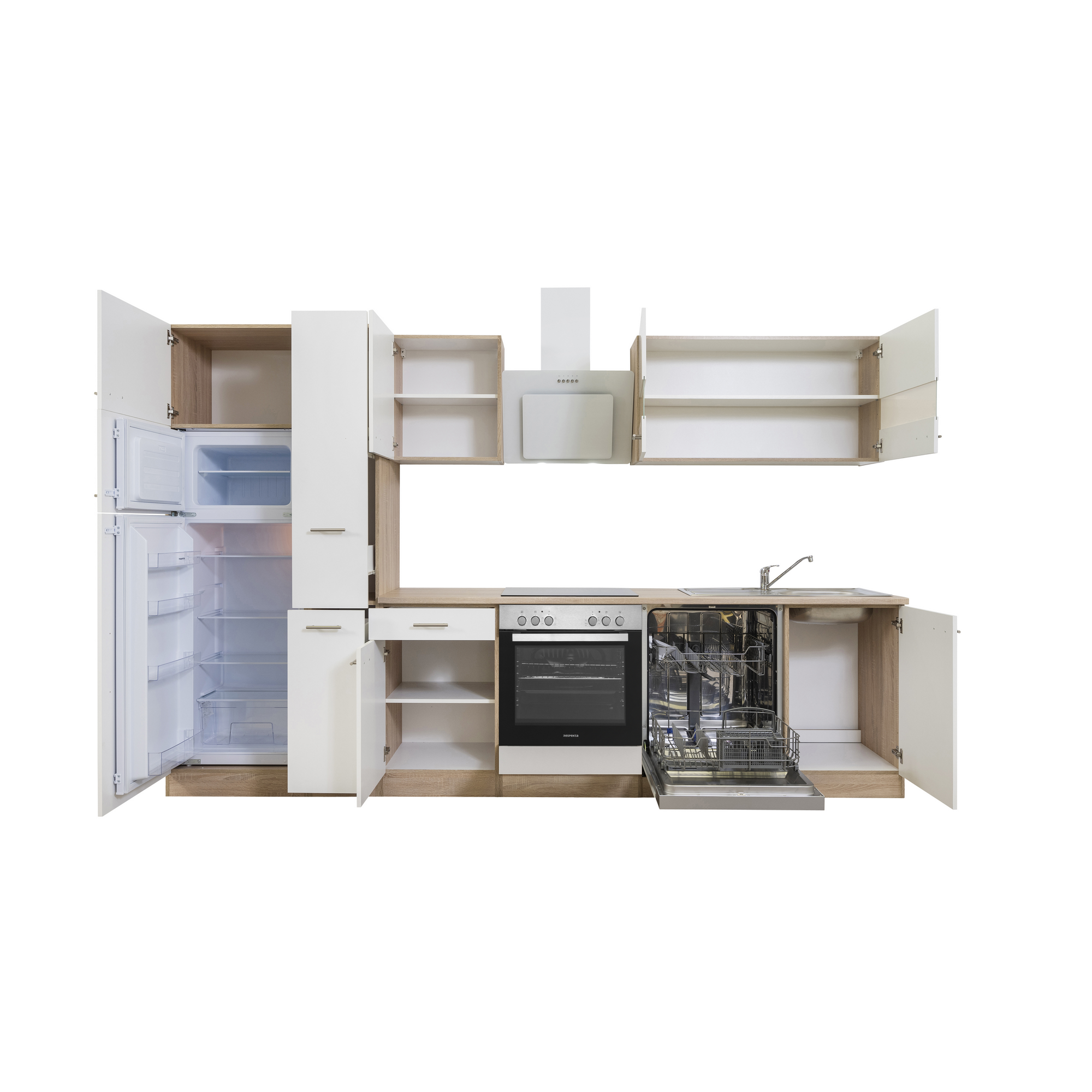 Küchenzeile 'Merle' mit E-Geräten KB310ESWCGKE weiß/eichefarben 310 cm