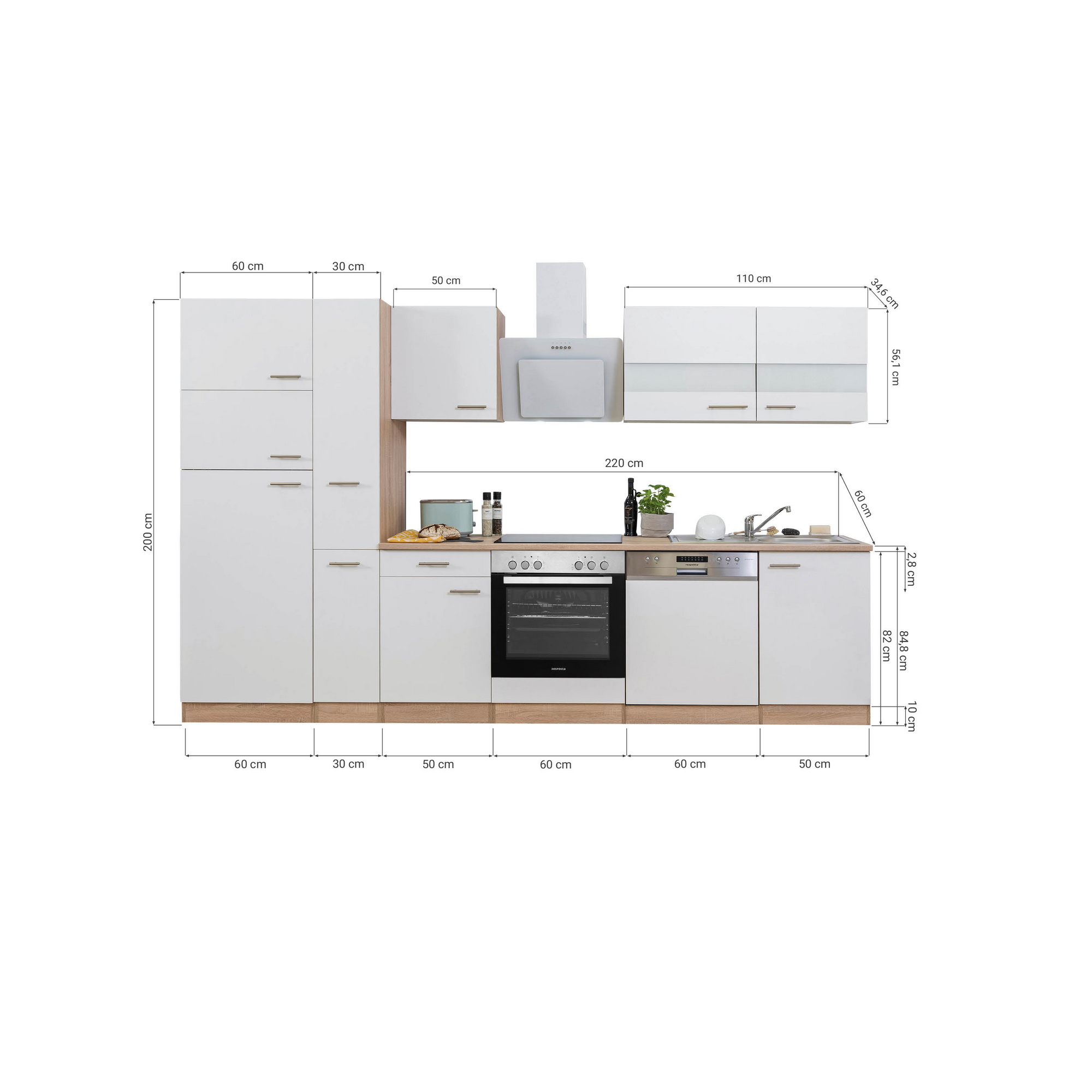 Küchenzeile 'Merle' mit E-Geräten B310ESSCGKE schwarz/eichefarben 310 cm