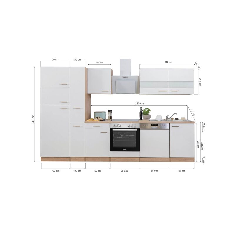Küchenzeile 'Merle' mit E-Geräten B310ESSCGKE schwarz/eichefarben 310 cm