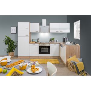 L-Küchenzeile 'Merle' mit E-Geräten KBL280ESWS weiß/eichefarben 280 cm