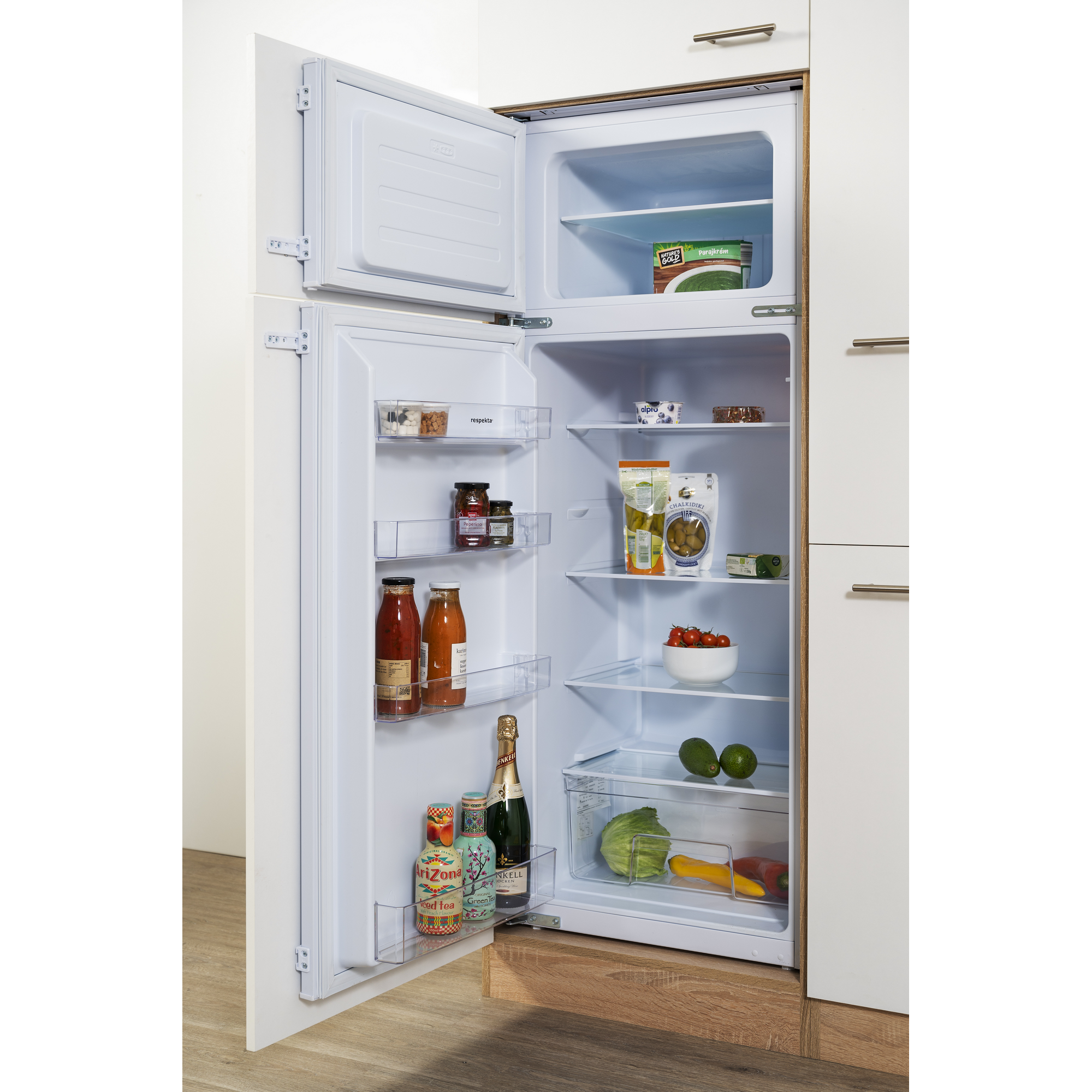 L-Küchenzeile 'Merle' mit E-Geräten KBL280ESWSC weiß/eichefarben 280 cm