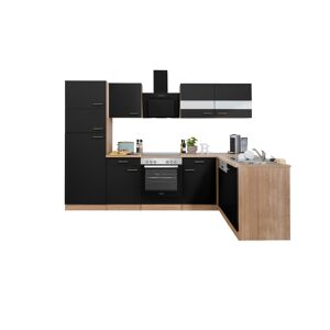 L-Küchenzeile 'Merle' mit E-Geräten KBL280ESSSC schwarz/eichefarben 280 cm