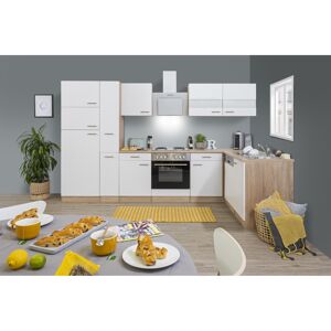 L-Küchenzeile 'Merle' mit E-Geräten KBL310ESWS weiß/eichefarben 310 cm