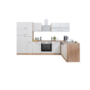 L-Küchenzeile 'Merle' mit E-Geräten KBL310ESWSC weiß/eichefarben 310 cm