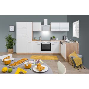 L-Küchenzeile 'Merle' mit E-Geräten KBL310ESWSC weiß/eichefarben 310 cm