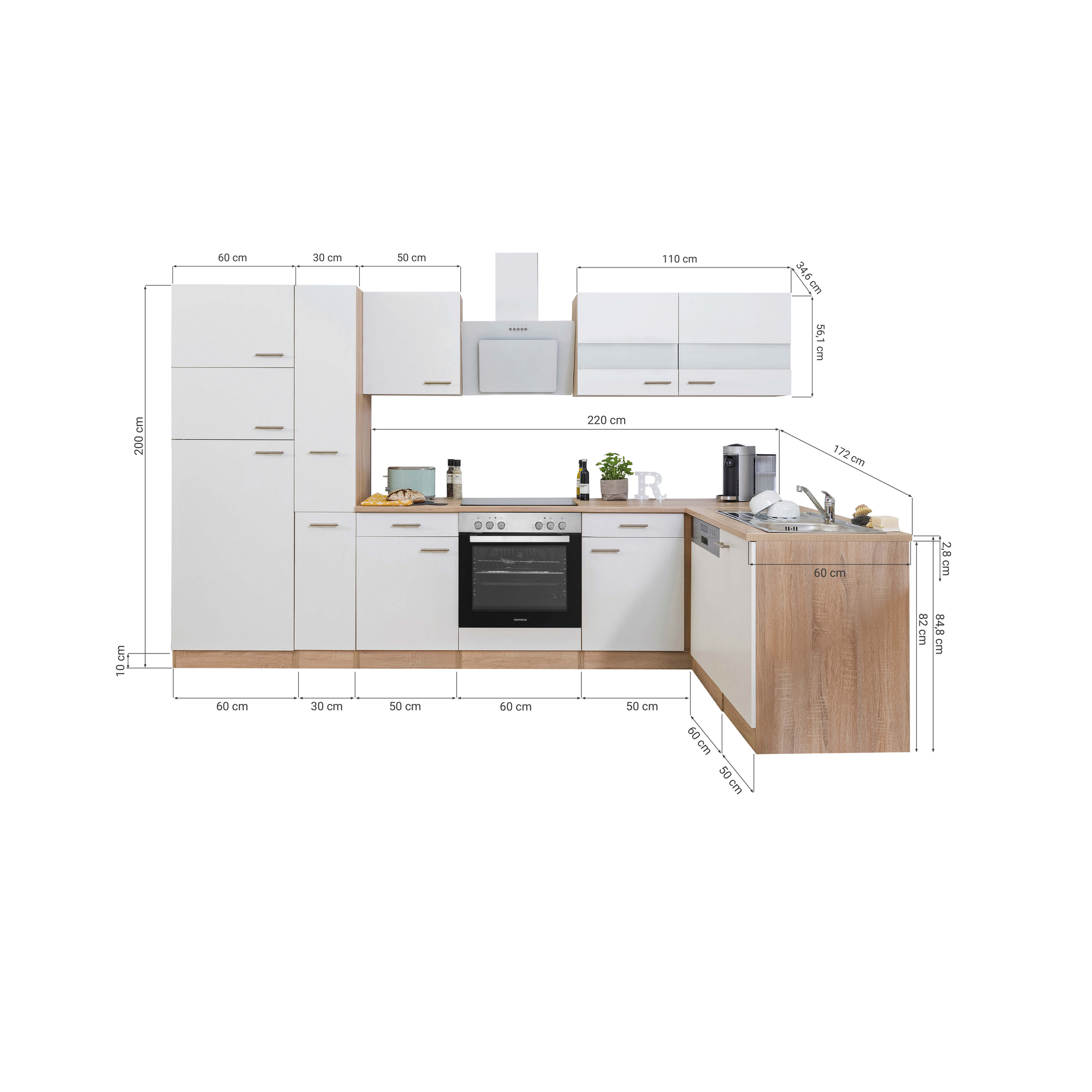 L-Küchenzeile 'Merle' mit E-Geräten KBL310ESSSC schwarz/eichefarben 310 cm