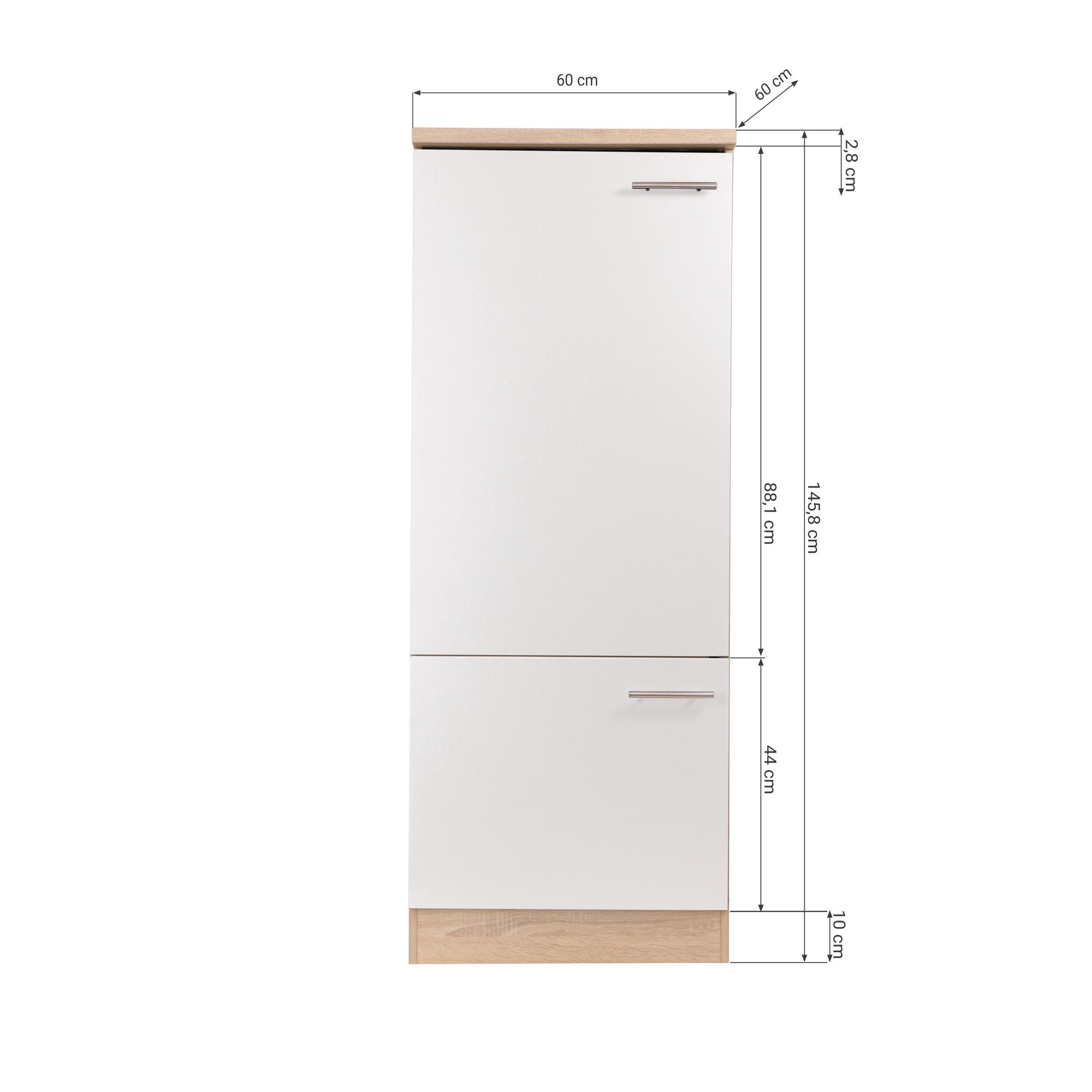 Kühlschrankumbau 'Merle' grau/eichefarben 144,8 x 60 cm