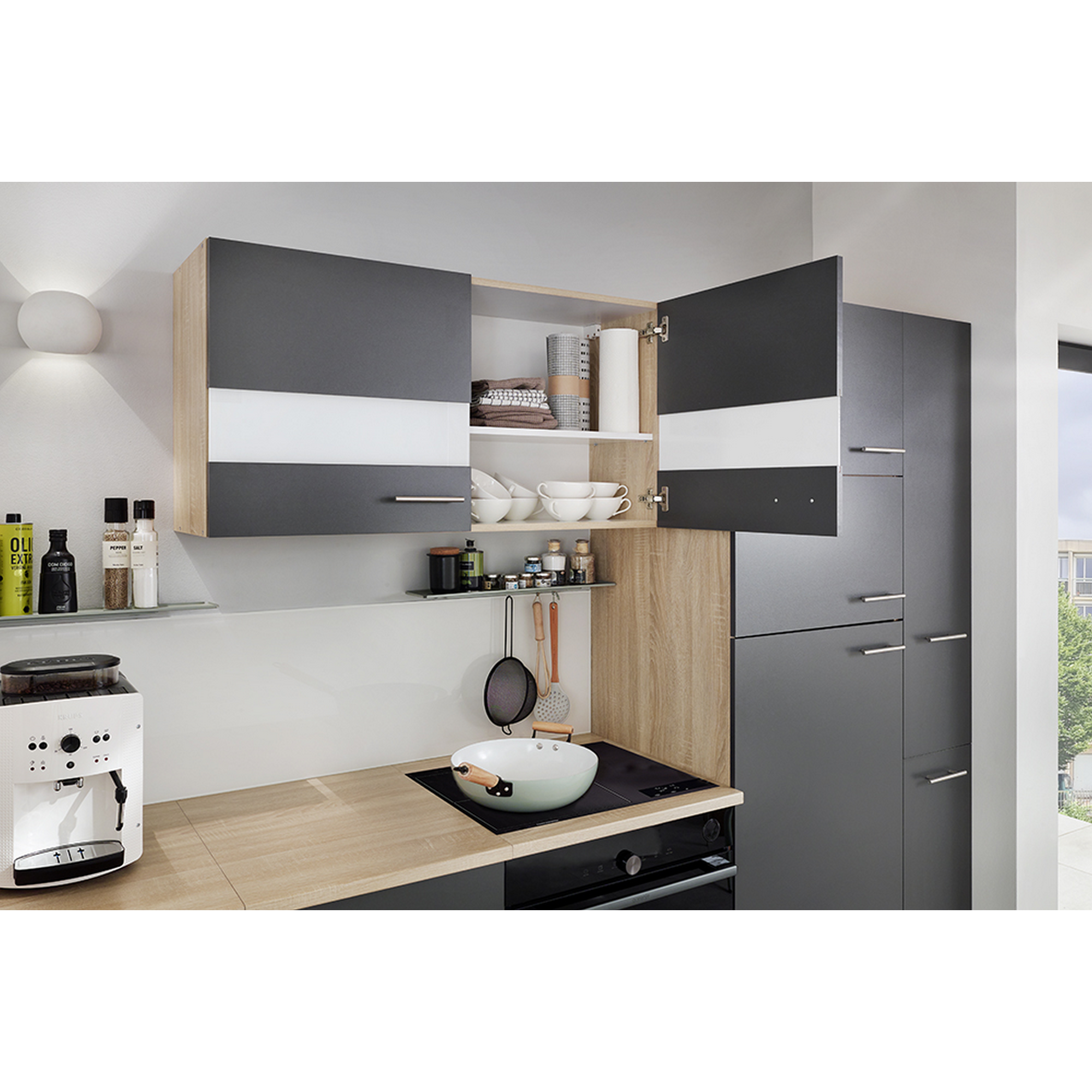 Oberschrank 'Merle' grau/eichefarben 110 x 56,1 x 34,6 cm