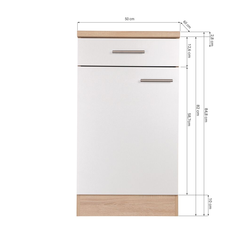 Unterschrank 'Merle' mit Schublade weiß/eichefarben 50 x 84,8 x 60 cm