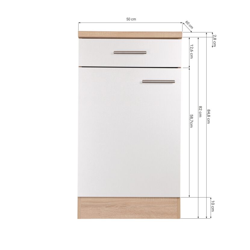 Unterschrank 'Merle' mit Schublade weiß/eichefarben 50 x 84,8 x 60 cm