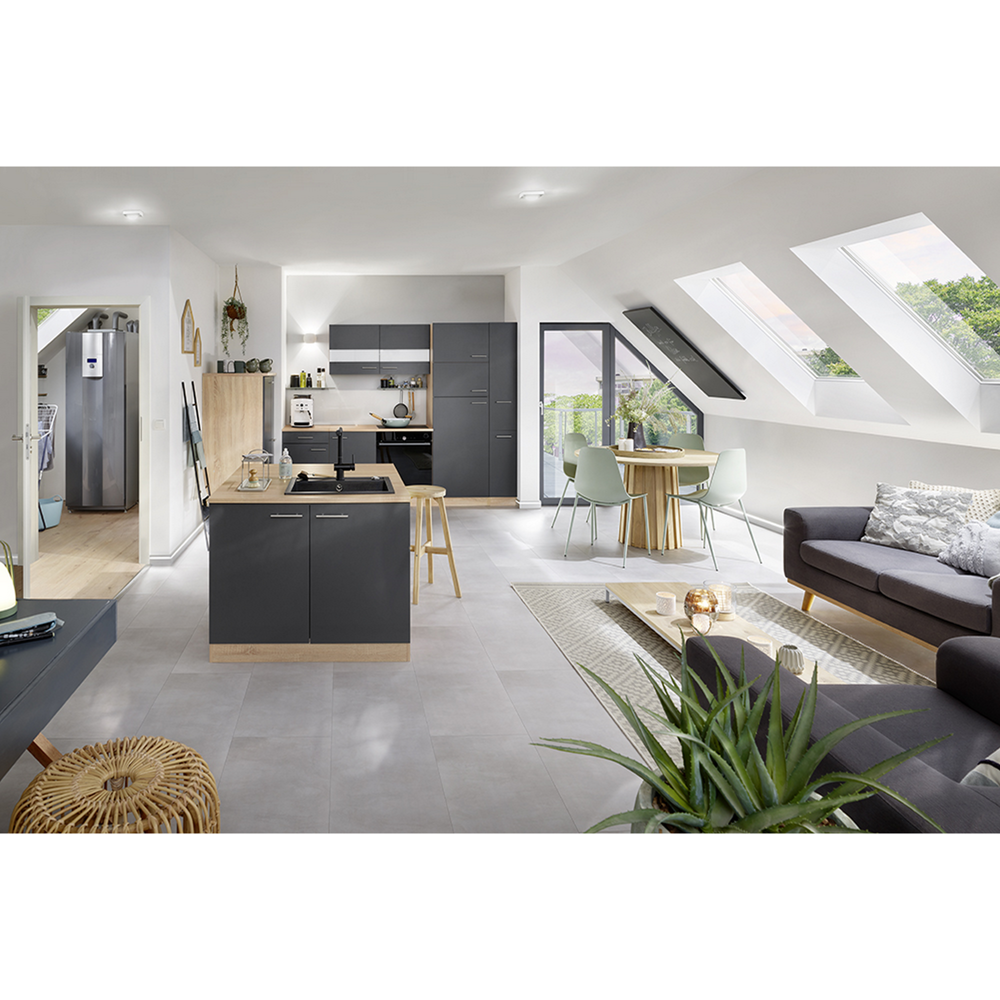 Kühl-Gefrierkombination Umbauschrank 'Merle' grau/eichefarben 60 x 200 x 60 cm