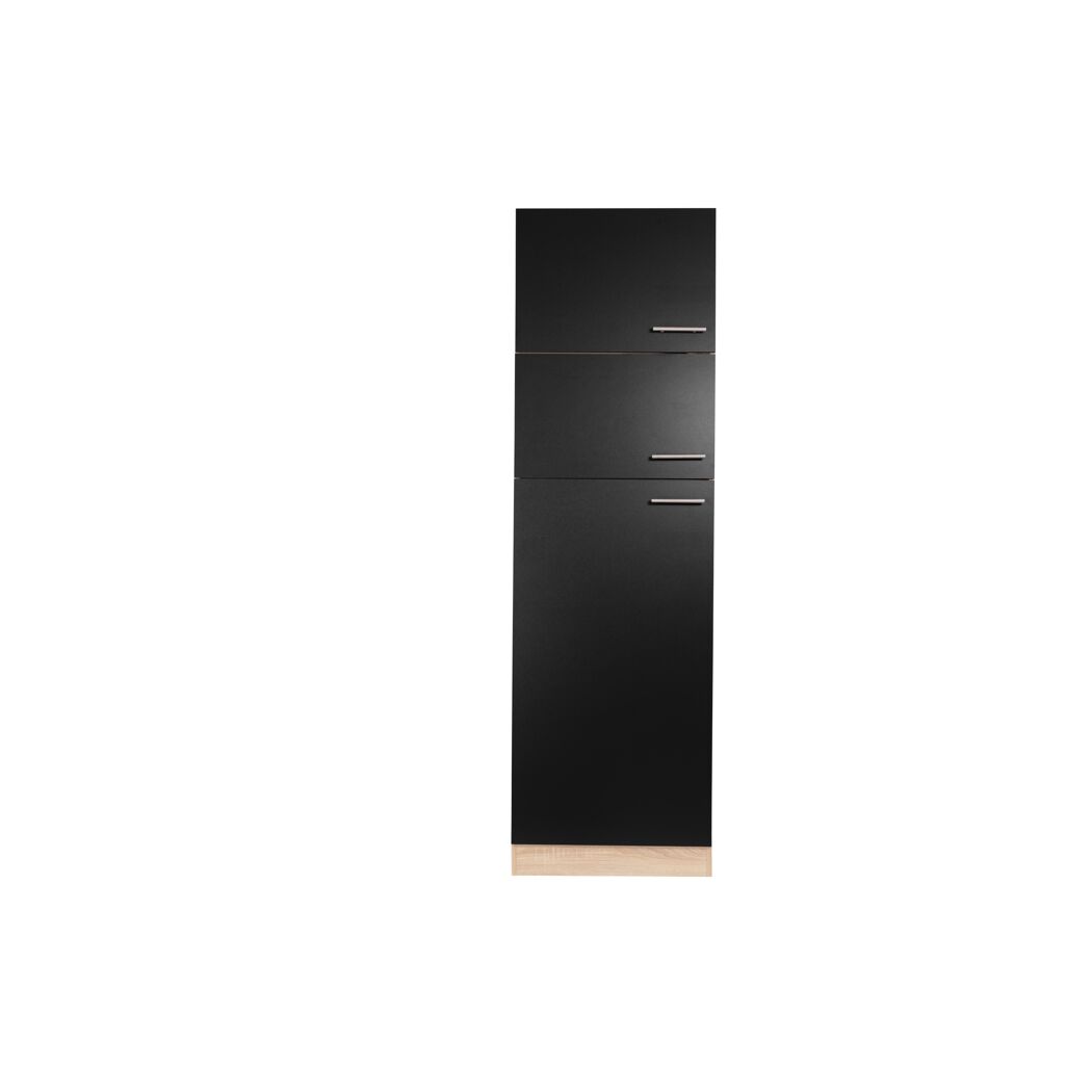 Kühl-Gefrierkombination Umbauschrank 'Merle' schwarz/eichefarben 60 x 200 x 60 cm