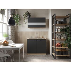 Küchenmöbel-Set 'Merle 1' schwarz/eichefarben mit Spüle 100 cm