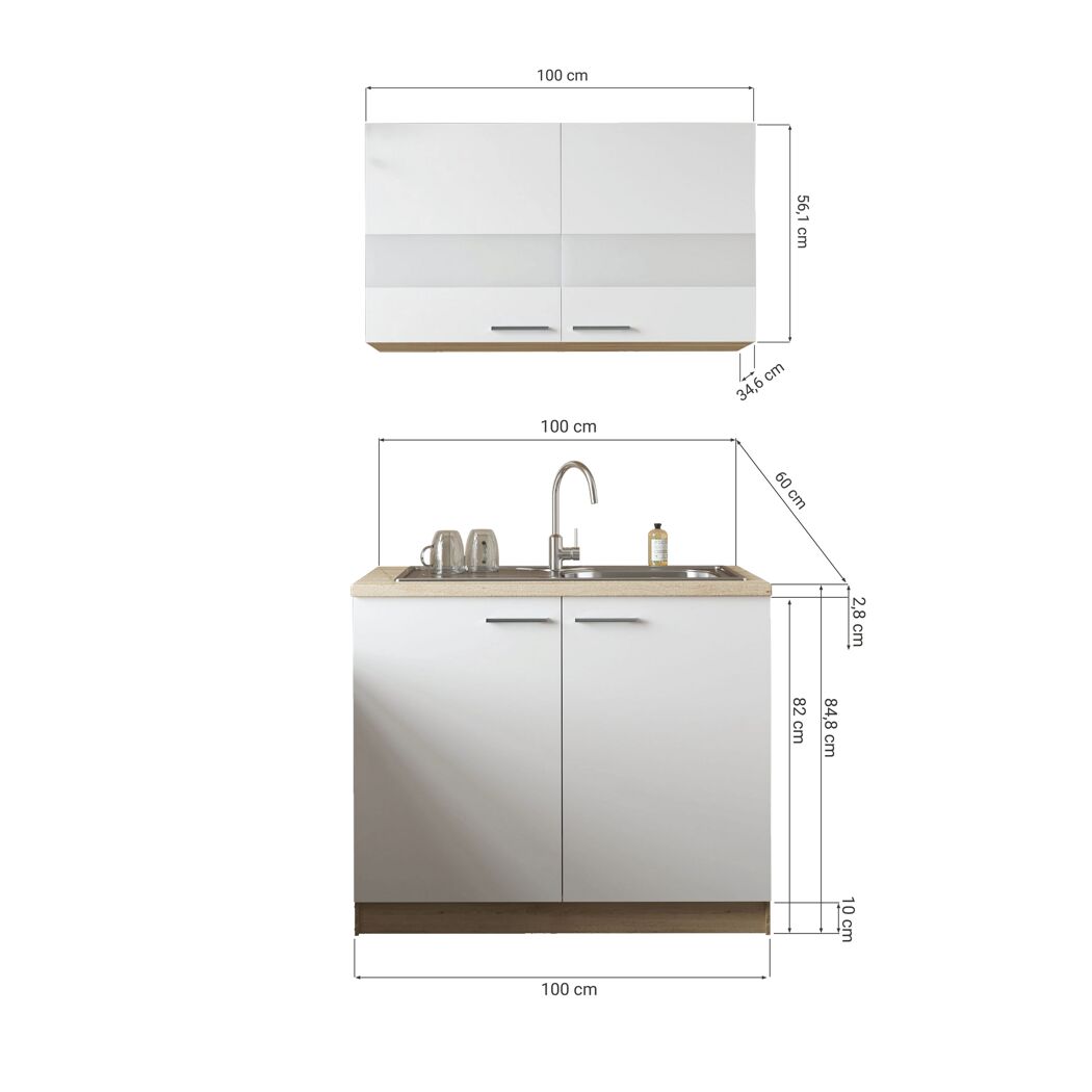 Küchenmöbel-Set 'Merle 1' schwarz/eichefarben mit Spüle 100 cm