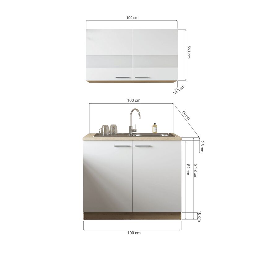 Küchenmöbel-Set 'Merle 1' schwarz/eichefarben mit Spüle 100 cm