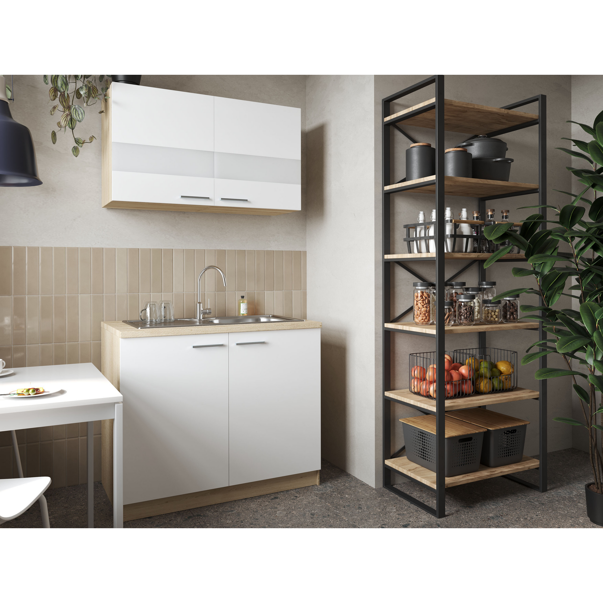 Küchenmöbel-Set 'Merle 1' weiß/eichefarben mit Spüle 100 cm