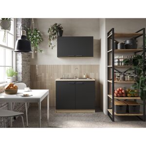 Küchenmöbel-Set 'Merle 2' schwarz/eichefarben mit Spüle 100 cm