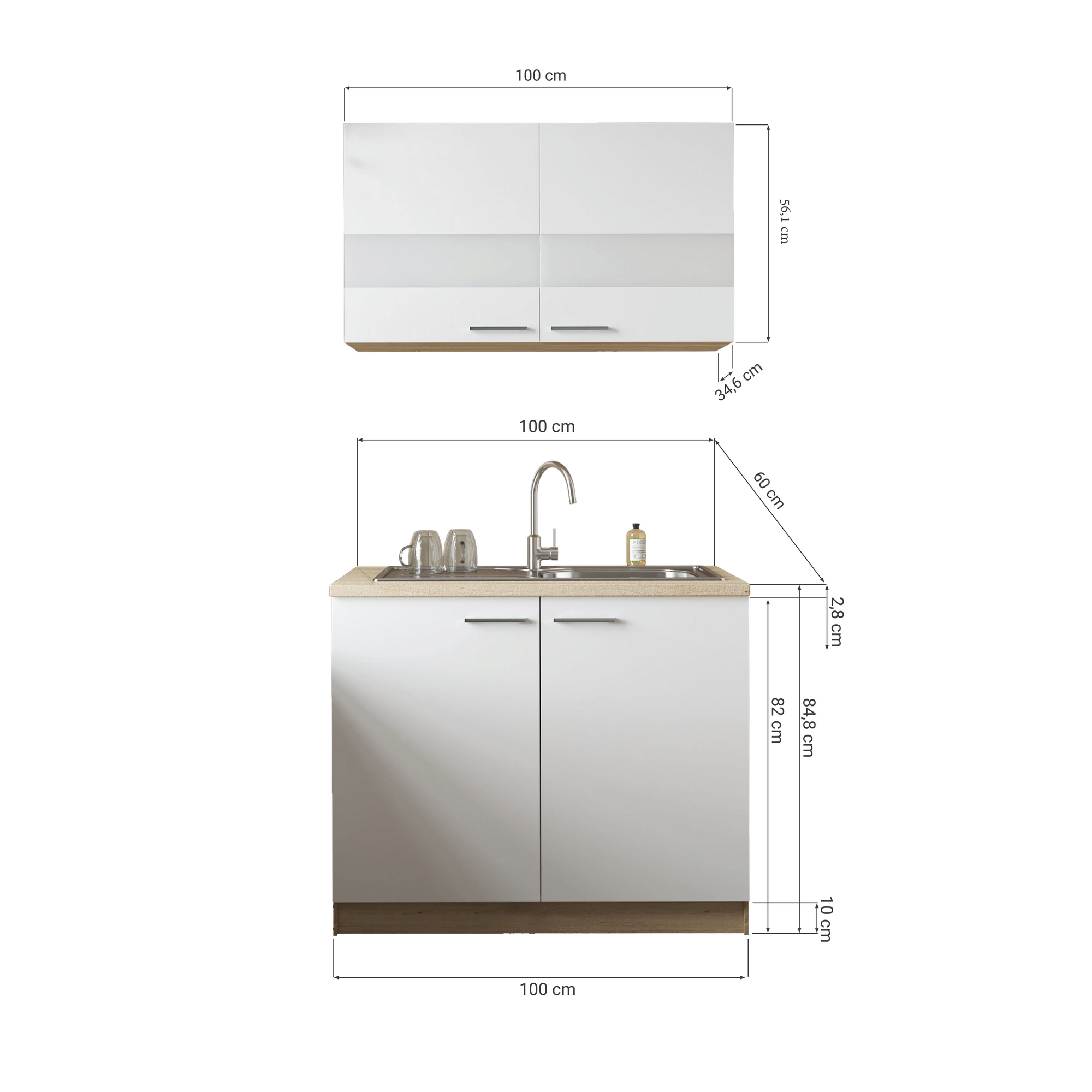 Küchenmöbel-Set 'Merle 2' schwarz/eichefarben mit Spüle 100 cm