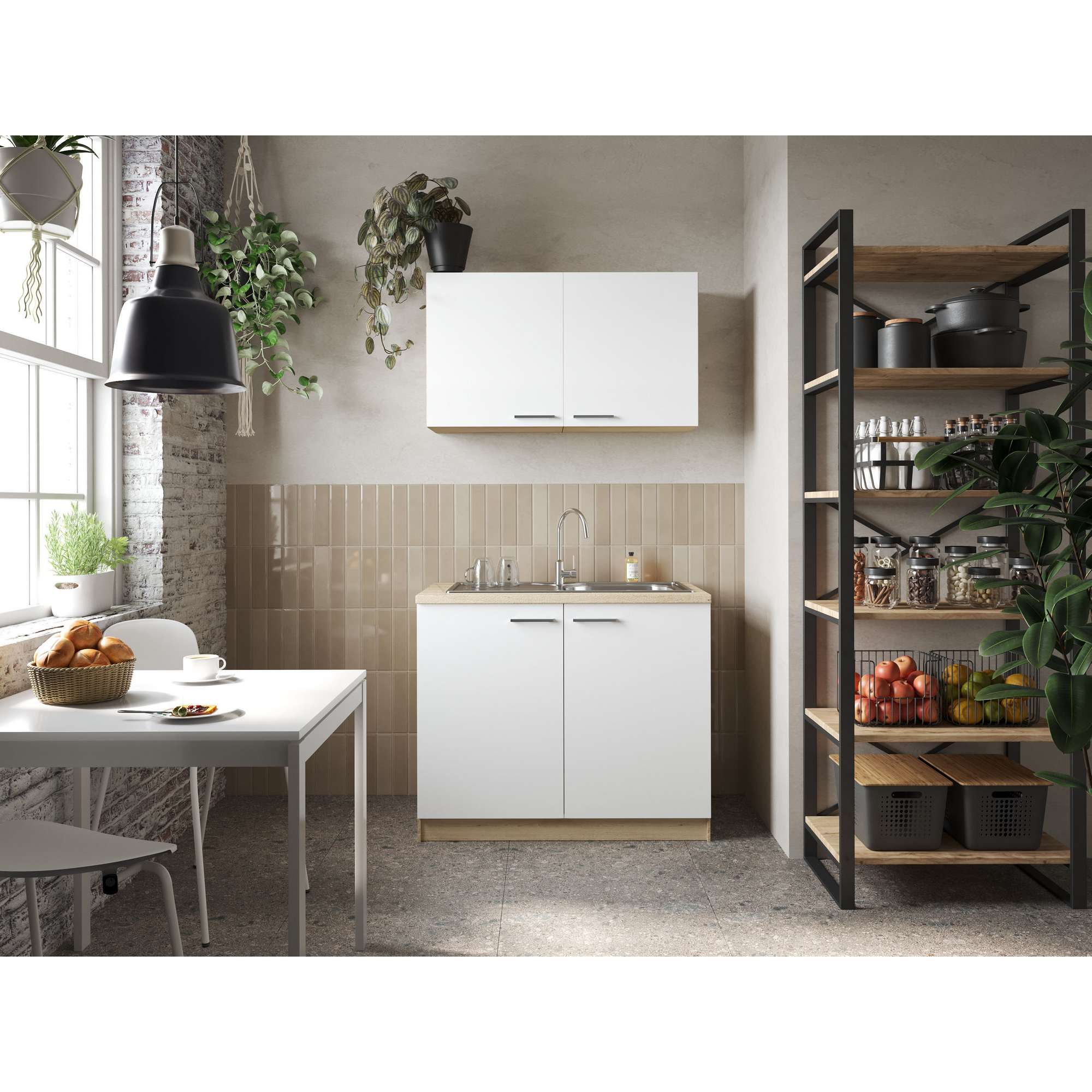 Küchenmöbel-Set 'Merle 2' weiß/eichefarben mit Spüle 100 cm