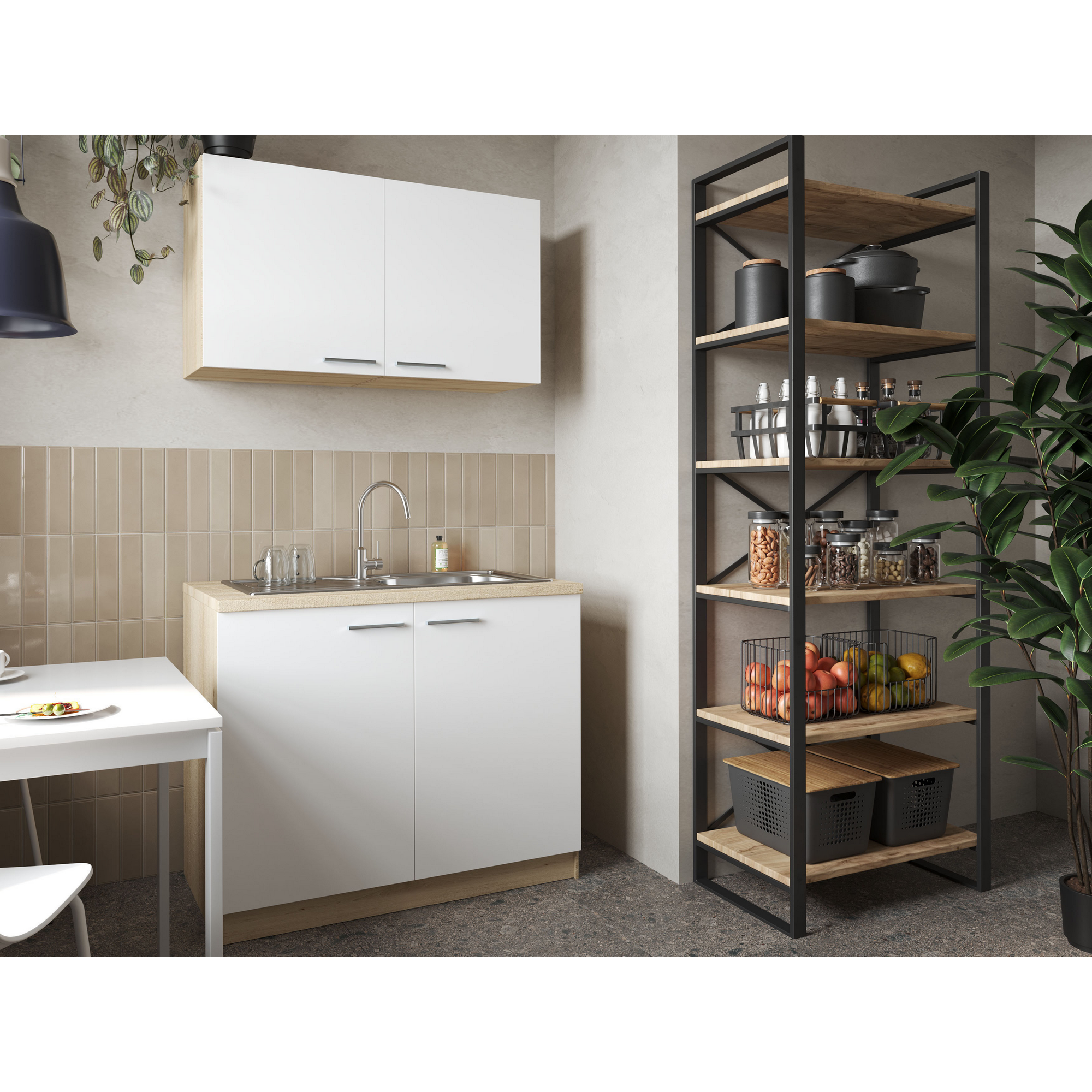 Küchenmöbel-Set 'Merle 2' weiß/eichefarben mit Spüle 100 cm