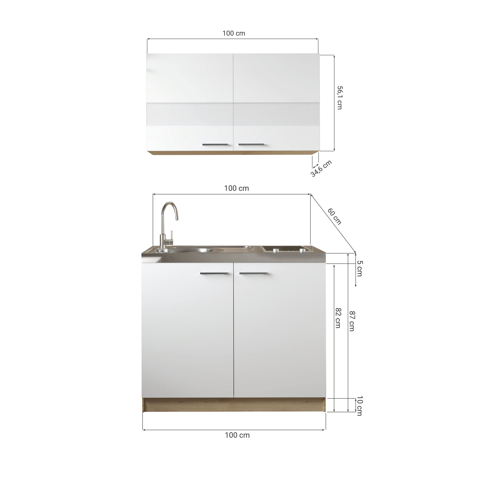 Küchenmöbel-Set 'Merle 3' schwarz/eichefarben mit Spüle und Glaskeramikkochfeld 100 cm