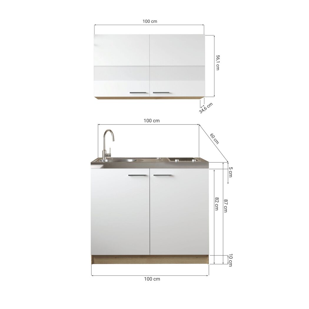 Küchenmöbel-Set 'Merle 3' schwarz/eichefarben mit Spüle und Glaskeramikkochfeld 100 cm