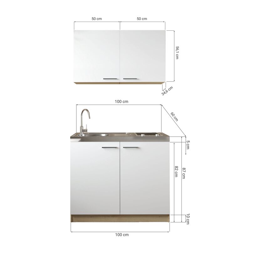 Küchenmöbel-Set 'Merle 4'  weiß/eichefarben mit Spüle und Glaskeramikkochfeld 100 cm