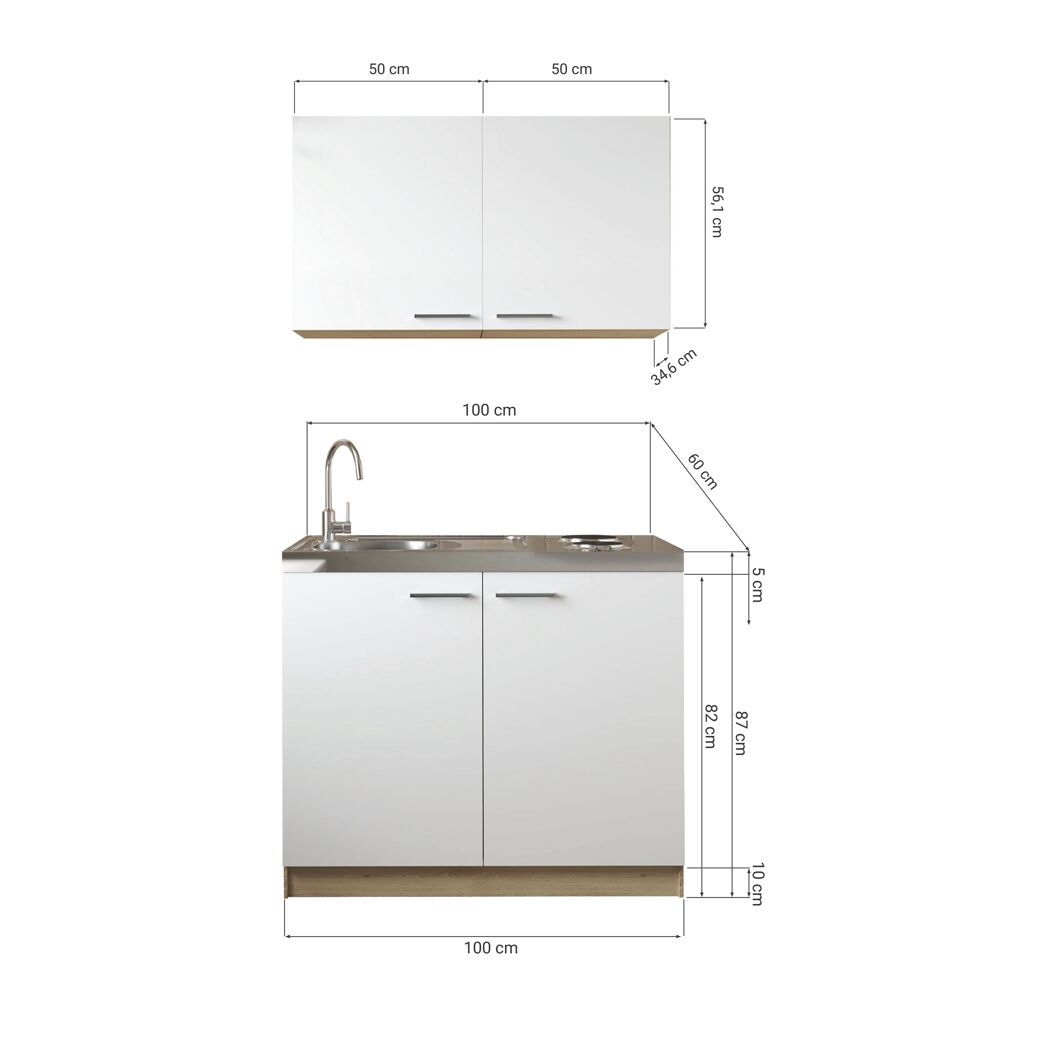 Küchenmöbel-Set 'Merle 6' schwarz/eichefarben mit Spüle und Edelstahlkochmulde 100 cm