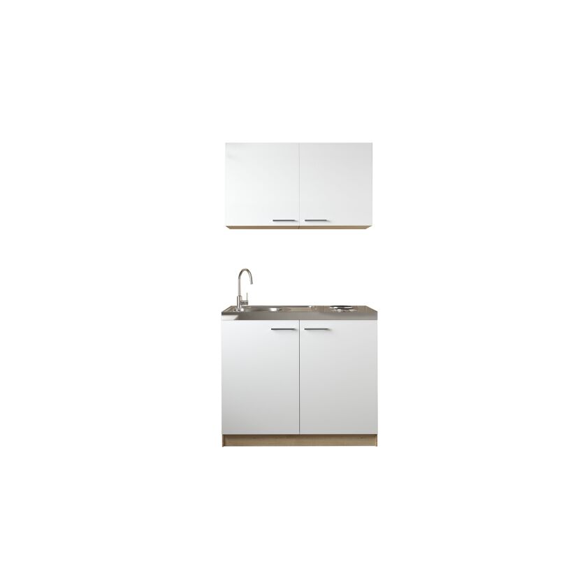 Küchenmöbel-Set 'Merle 6' weiß/eichefarben mit Spüle und Edelstahlkochmulde 100 cm