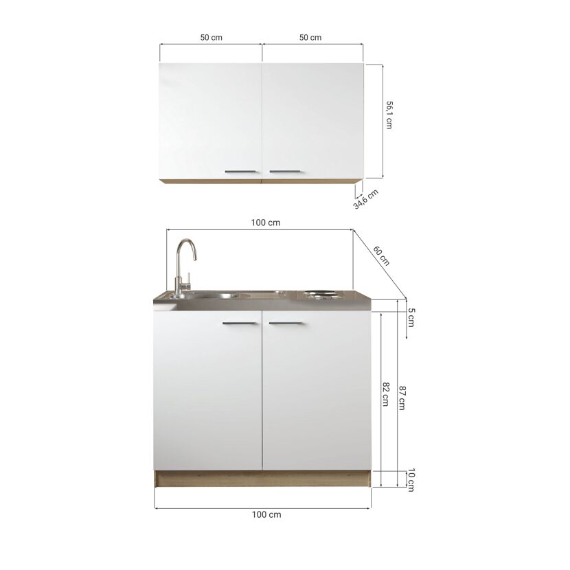 Küchenmöbel-Set 'Merle 6' weiß/eichefarben mit Spüle und Edelstahlkochmulde 100 cm